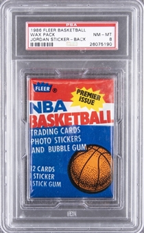 1986/87 Fleer Basketball Unopened Wax Pack – PSA NM-MT 8 – Michael Jordan Sticker Rookie Card on Back